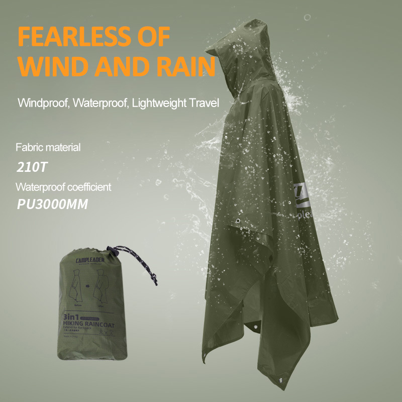 Camping Rain Poncho - Manteau imperméable d'extérieur 3 en 1,